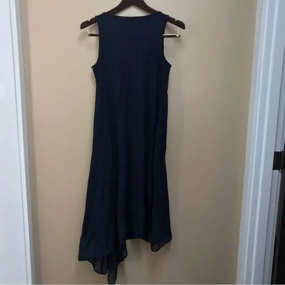 Philosophy Sleeveless Midi Dress Asymmetrical Sheer Hem Navy Blue (M) - Picture 10 of 12